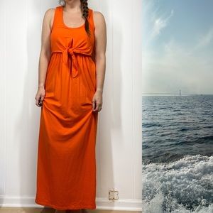 Boston Proper Orange Tie Front Knit Maxi Dress XS